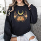 Mystical Moth and Moon, Enchanted Floral Night Sky Sweatshirt