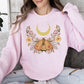 Mystical Moth and Moon, Enchanted Floral Night Sky Sweatshirt