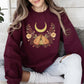 Mystical Moth and Moon, Enchanted Floral Night Sky Sweatshirt