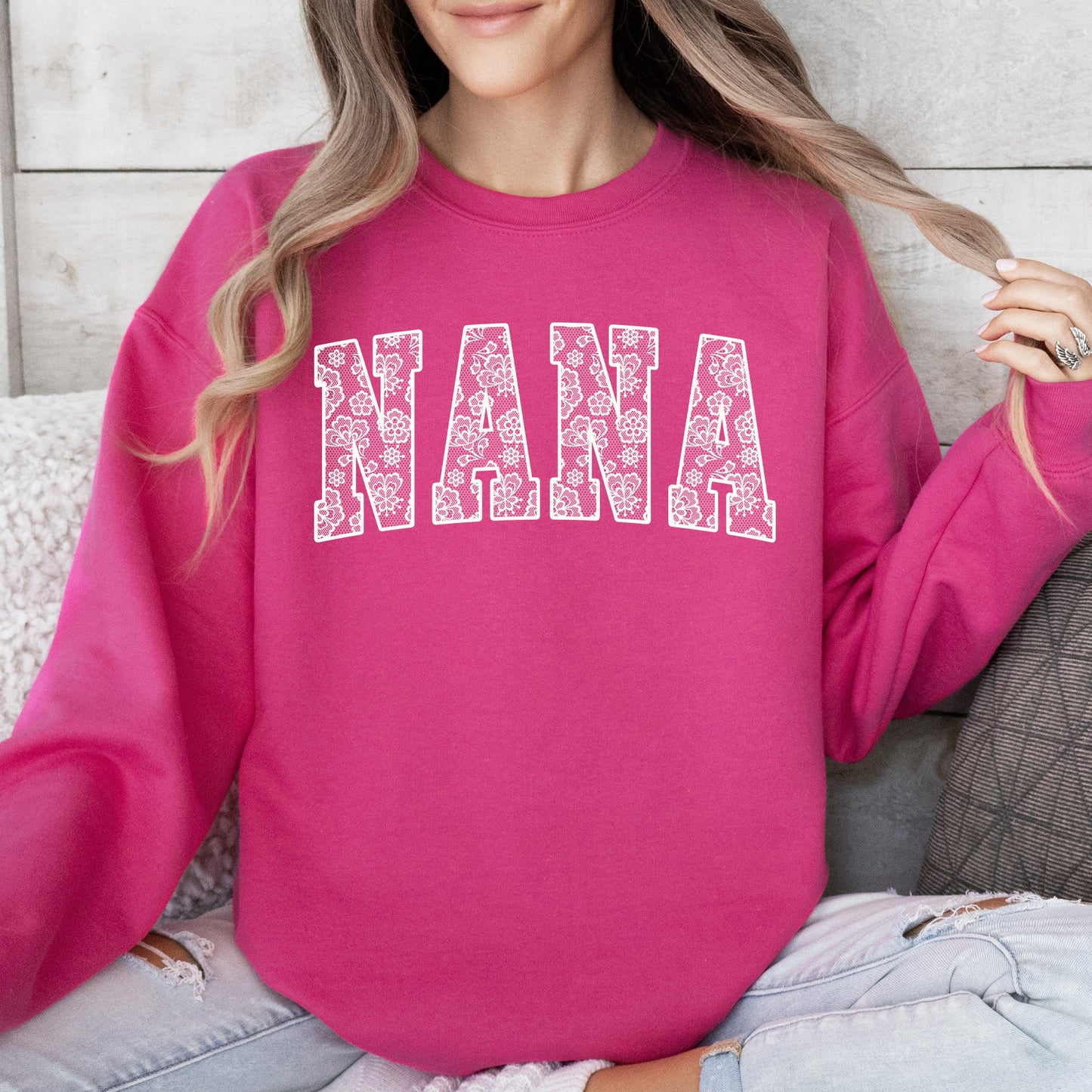 Nana, Faux Lace, Coquette, Varsity, Mother's Day Sweatshirt