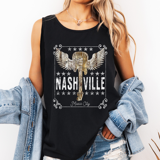 Nashville Music City, Country, Western, Guitar, Original Design Comfort Colors Tank Top
