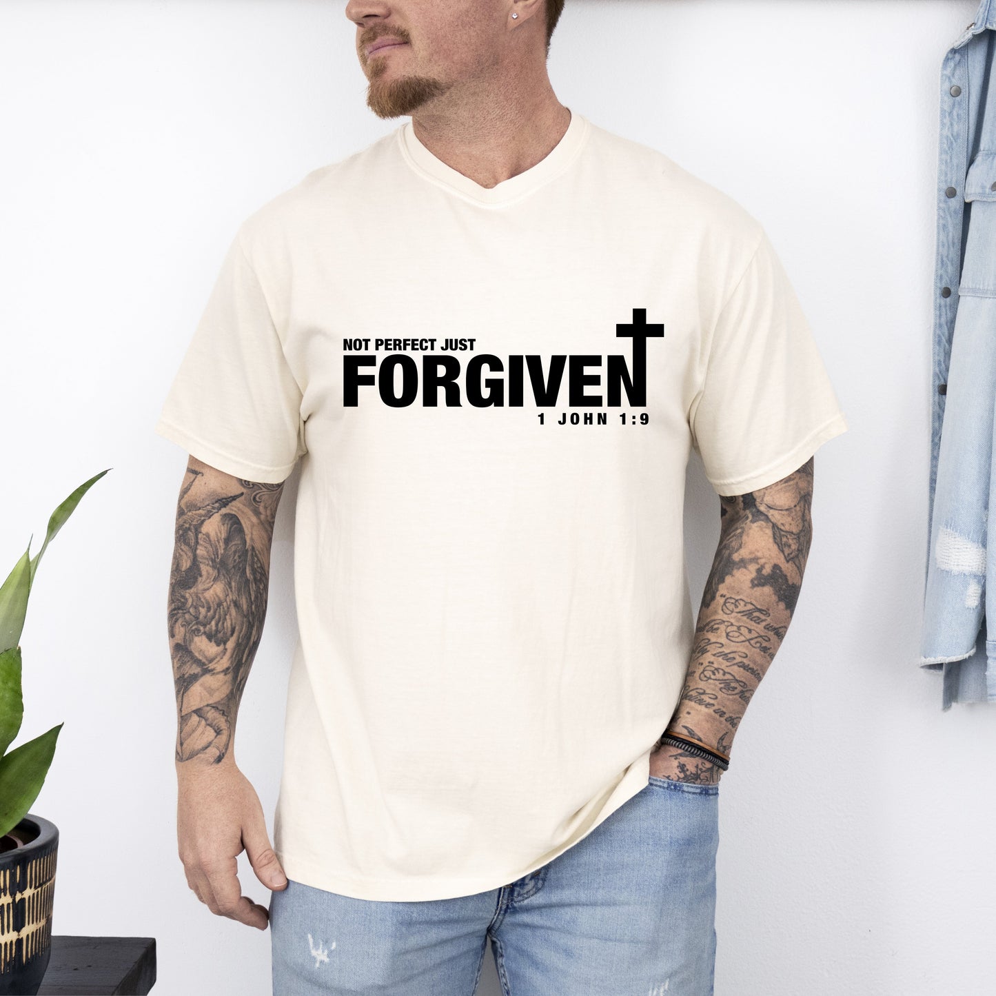 Not Perfect, Just Forgiven, John, Jesus, Christian, Religious, Gospel, Faith Tshirt Comfort Colors T-Shirt