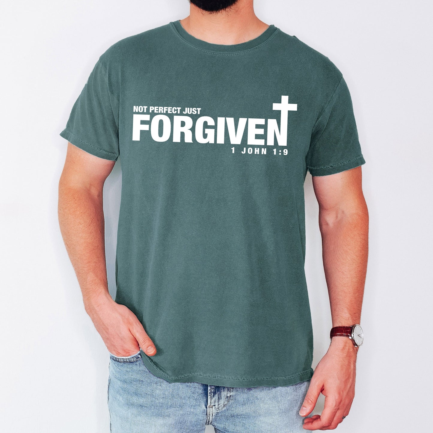Not Perfect, Just Forgiven, John, Jesus, Christian, Religious, Gospel, Faith Tshirt Comfort Colors T-Shirt