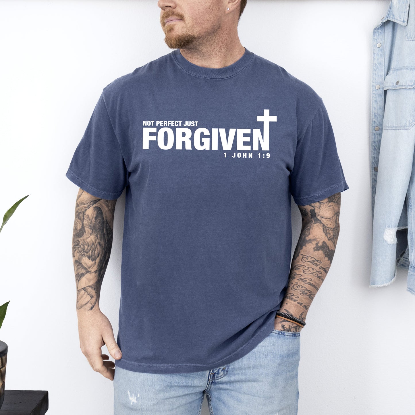 Not Perfect, Just Forgiven, John, Jesus, Christian, Religious, Gospel, Faith Tshirt Comfort Colors T-Shirt