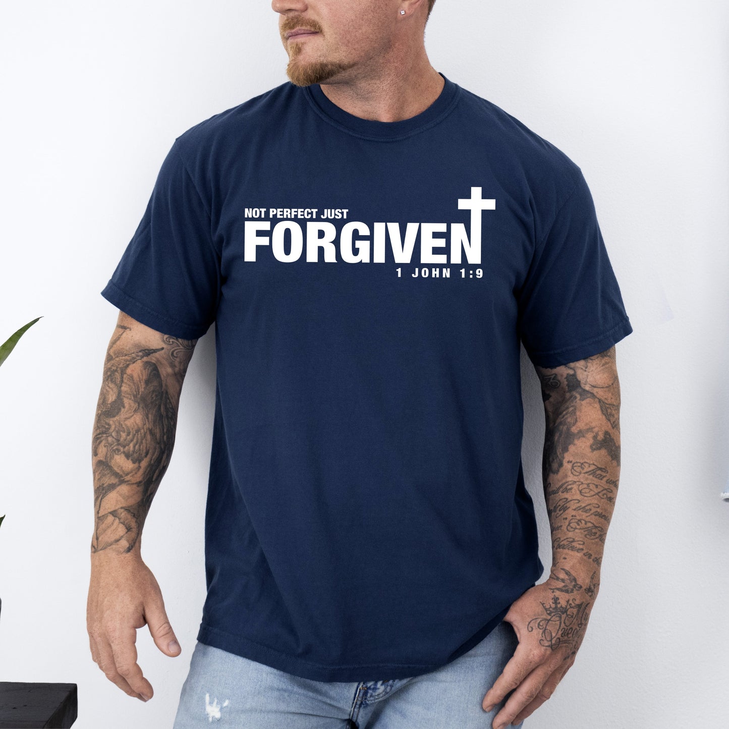 Not Perfect, Just Forgiven, John, Jesus, Christian, Religious, Gospel, Faith Tshirt Comfort Colors T-Shirt