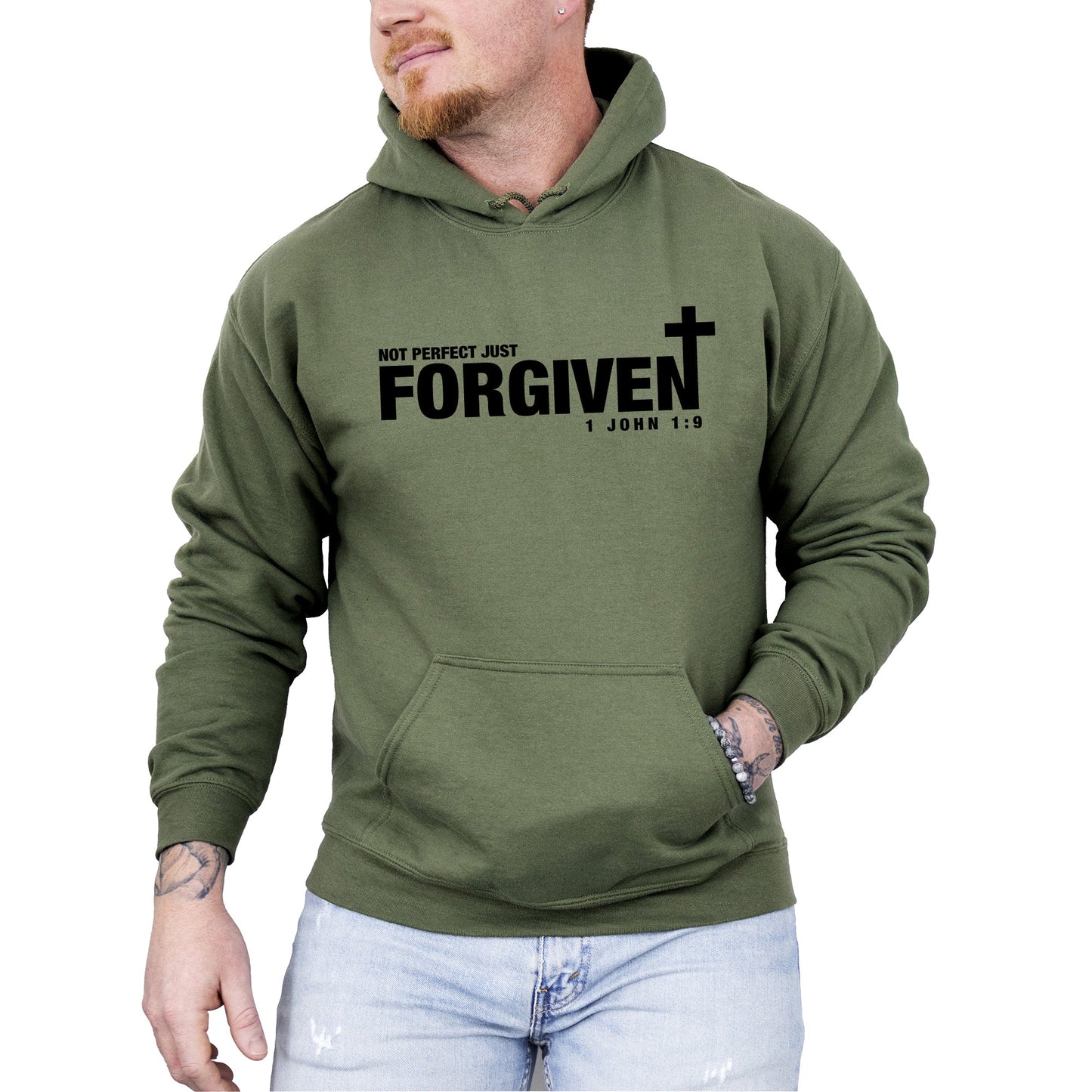 Not Perfect, Just Forgiven, John, Jesus, Christian, Religious, Gospel, Faith Hoodie, Hooded Sweatshirt