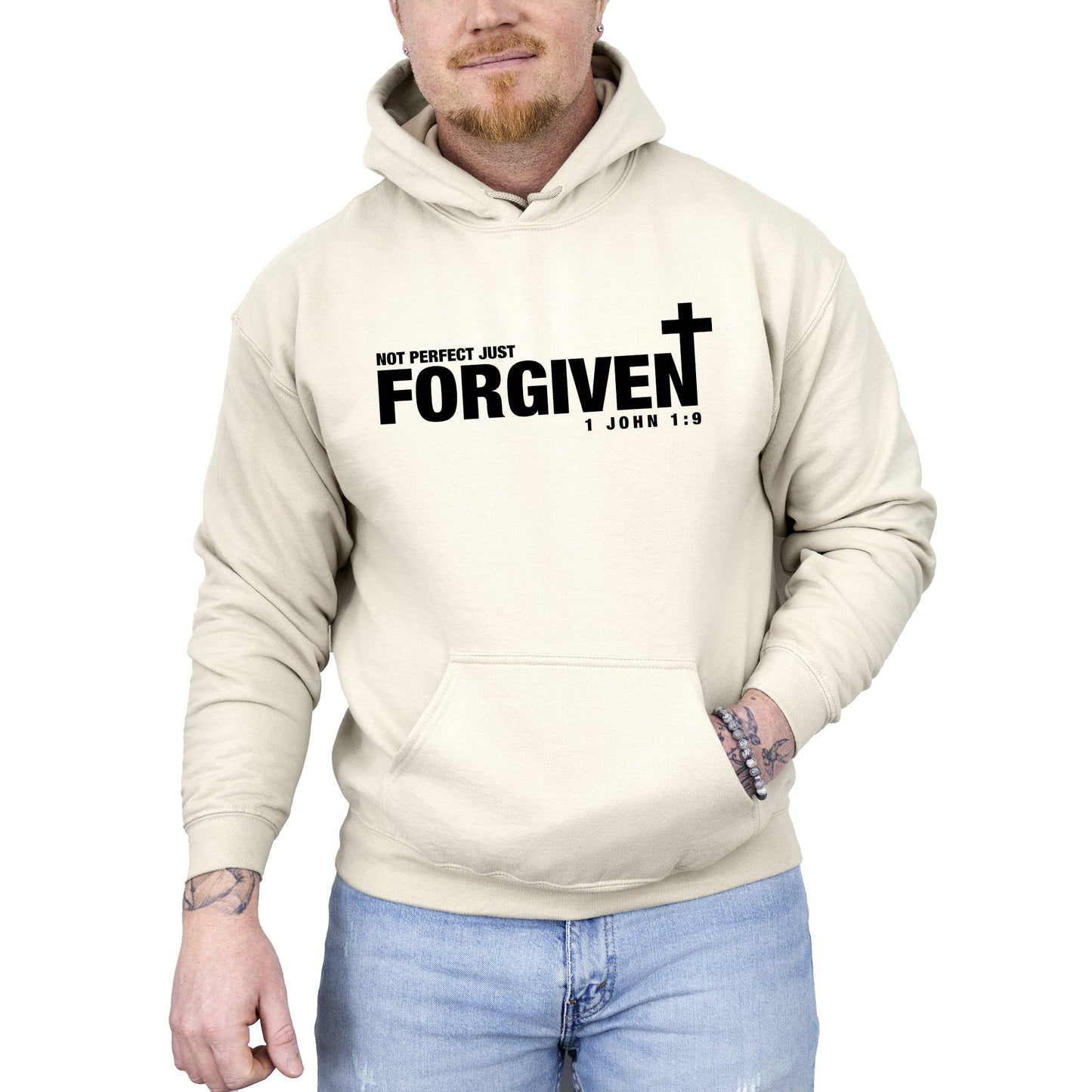 Not Perfect, Just Forgiven, John, Jesus, Christian, Religious, Gospel, Faith Hoodie, Hooded Sweatshirt
