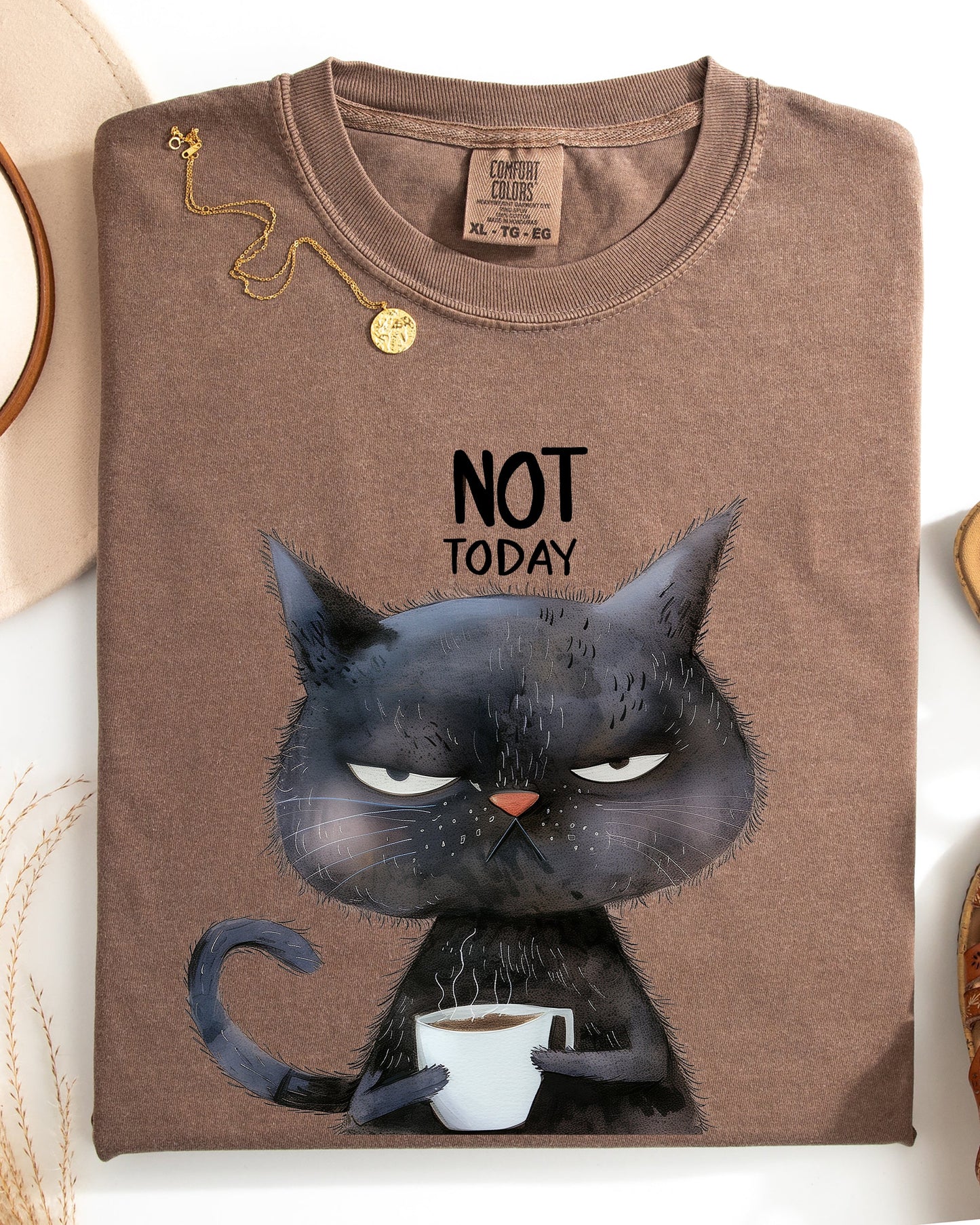 Not Today, Cat, Grumpy, Coffee, Funny, Meme Shirt Comfort Colors T-Shirt