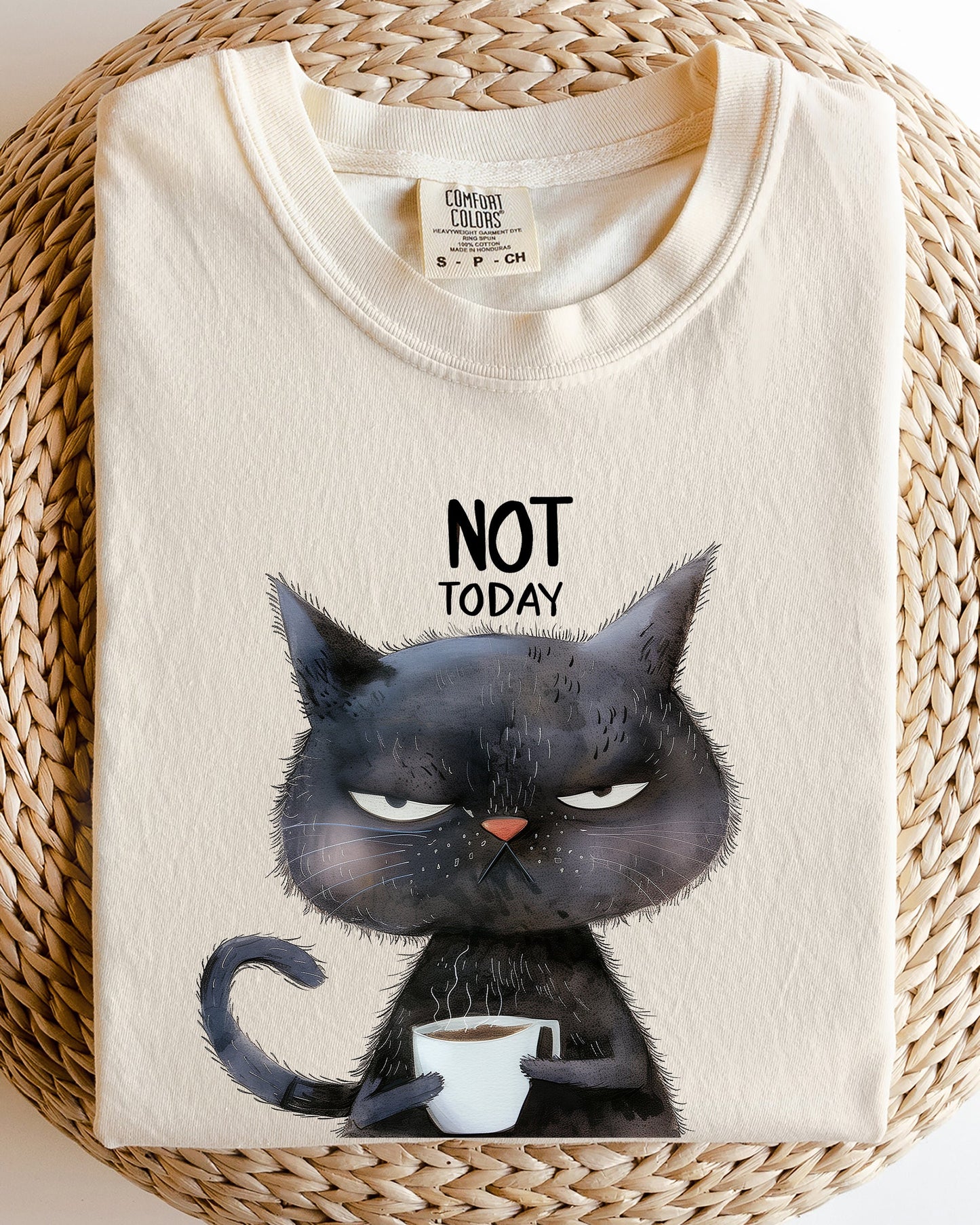 Not Today, Cat, Grumpy, Coffee, Funny, Meme Shirt Comfort Colors T-Shirt