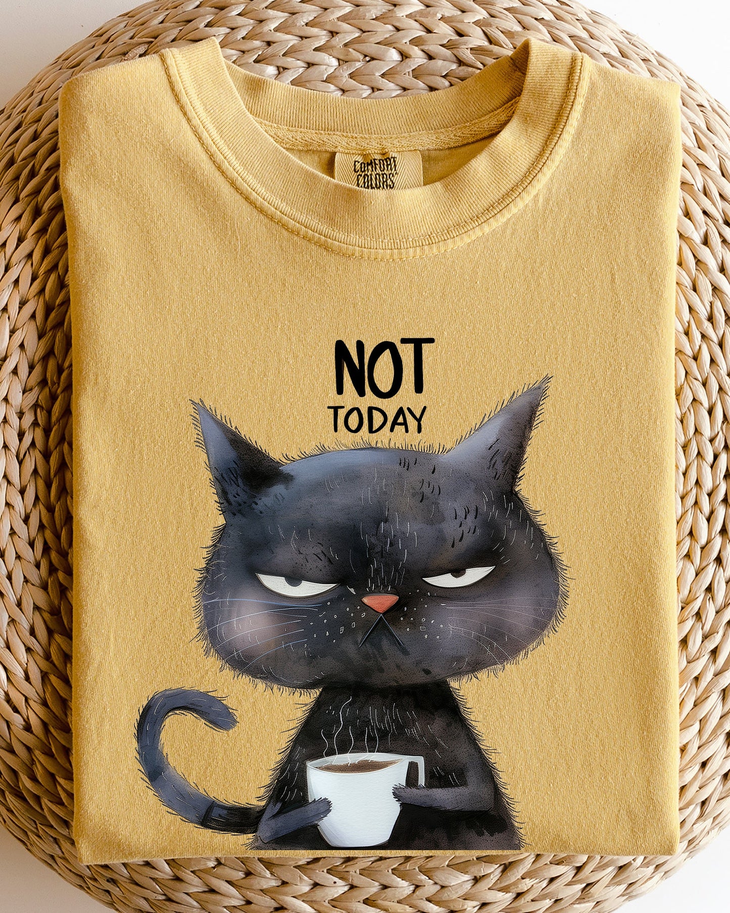 Not Today, Cat, Grumpy, Coffee, Funny, Meme Shirt Comfort Colors T-Shirt