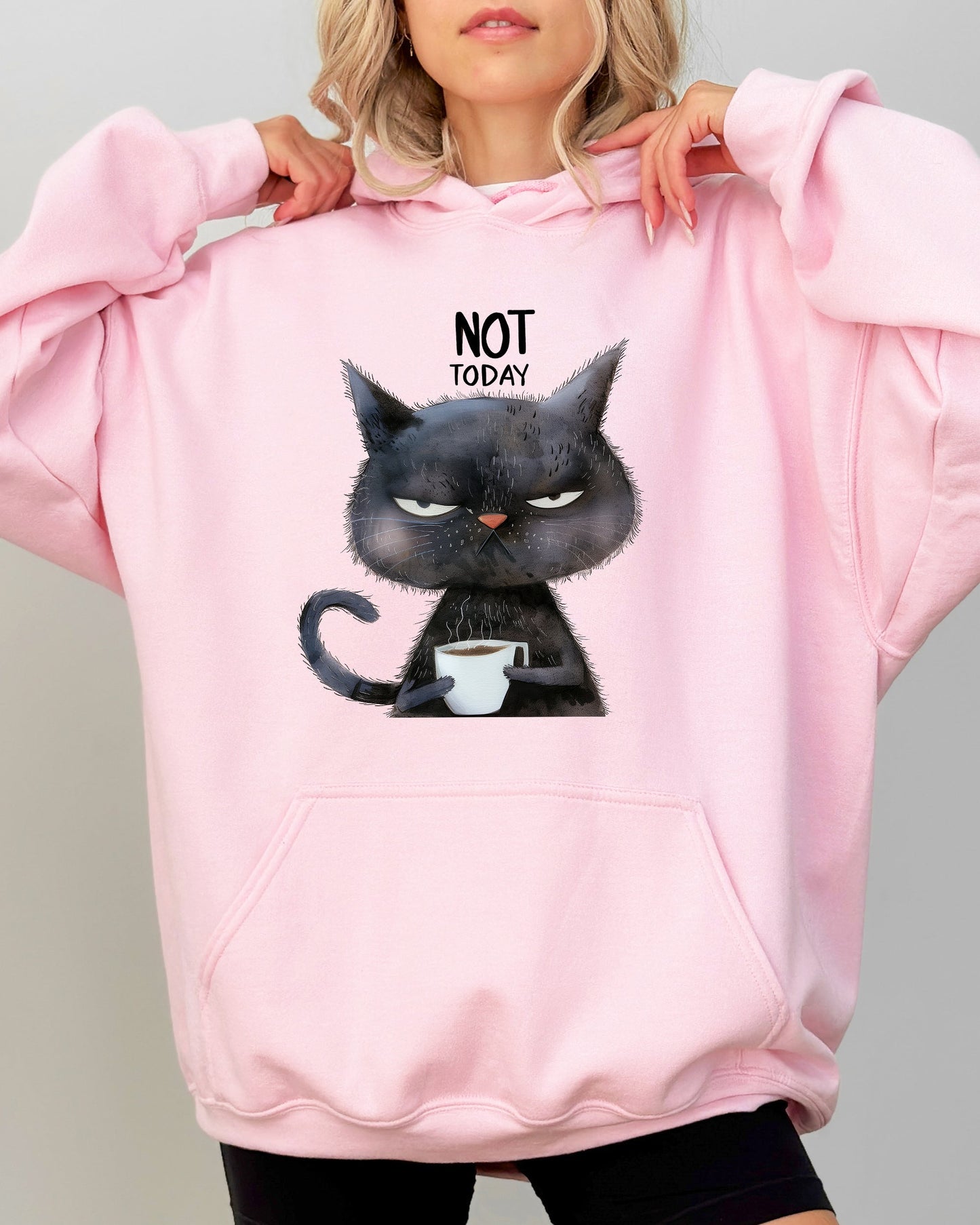 Not Today, Cat, Grumpy, Coffee, Funny, Meme Hooded Sweatshirt
