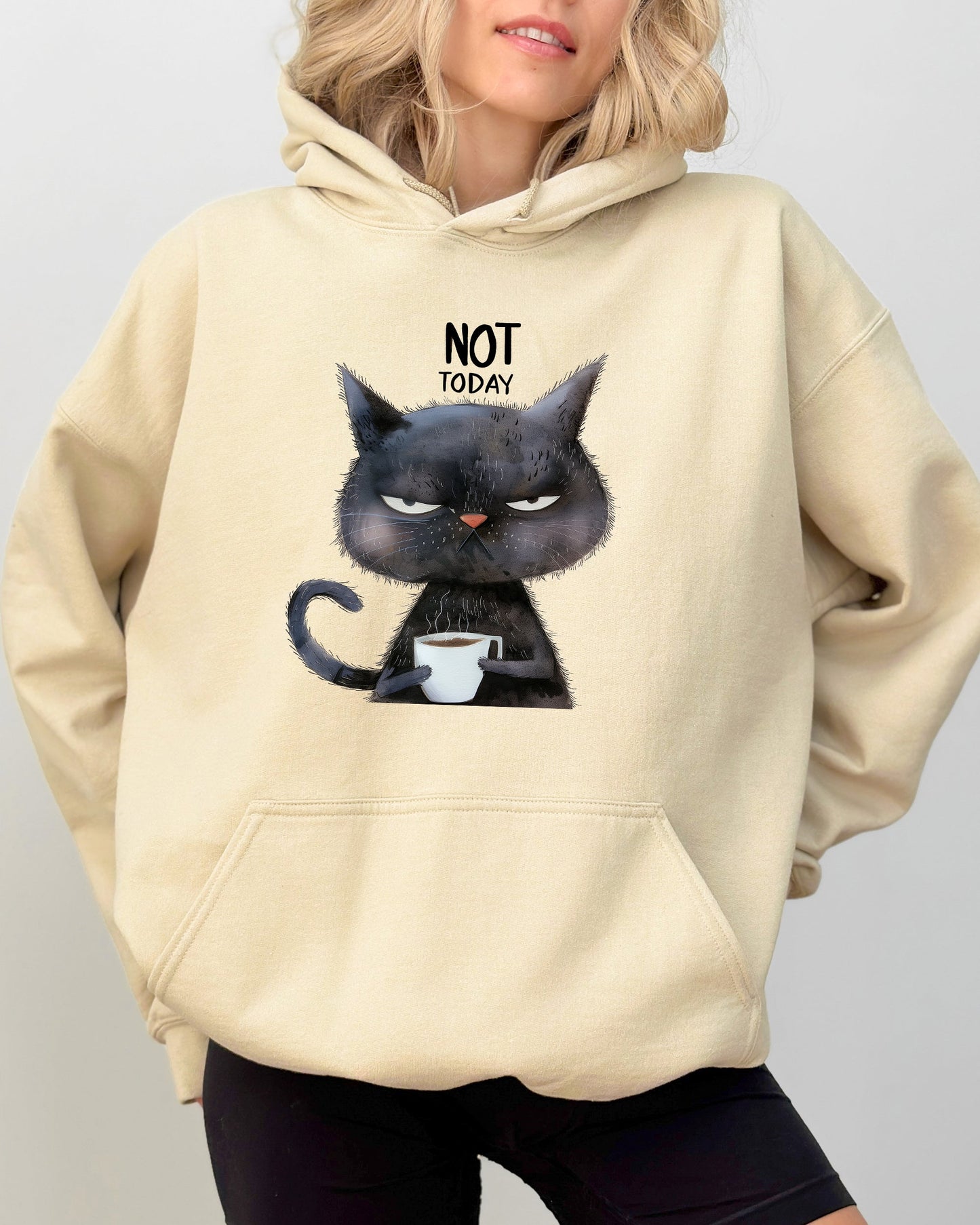 Not Today, Cat, Grumpy, Coffee, Funny, Meme Hooded Sweatshirt