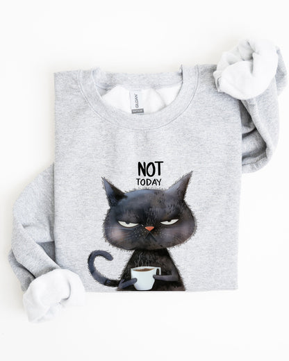 Not Today, Cat, Grumpy, Coffee, Funny, Meme Sweatshirt