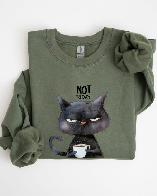 Not Today, Cat, Grumpy, Coffee, Funny, Meme Sweatshirt