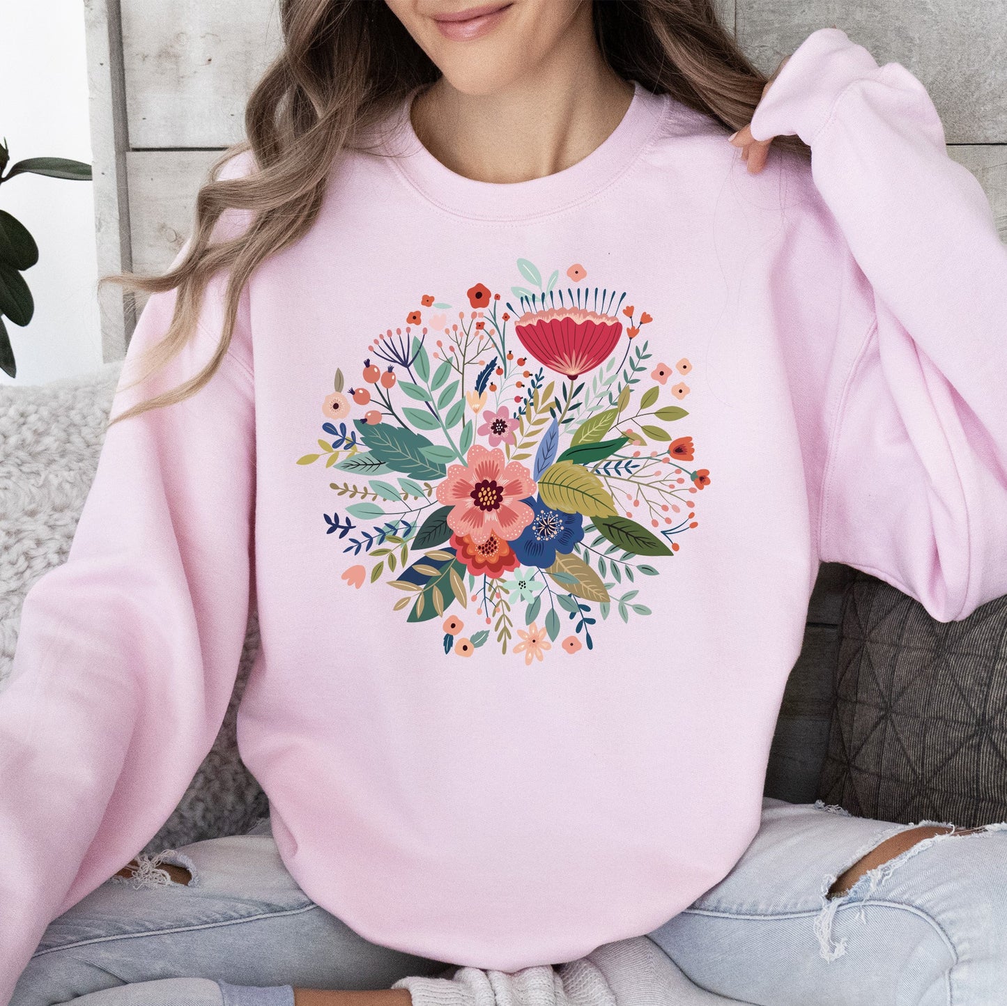 Circular Floral Folk Art Sweatshirt