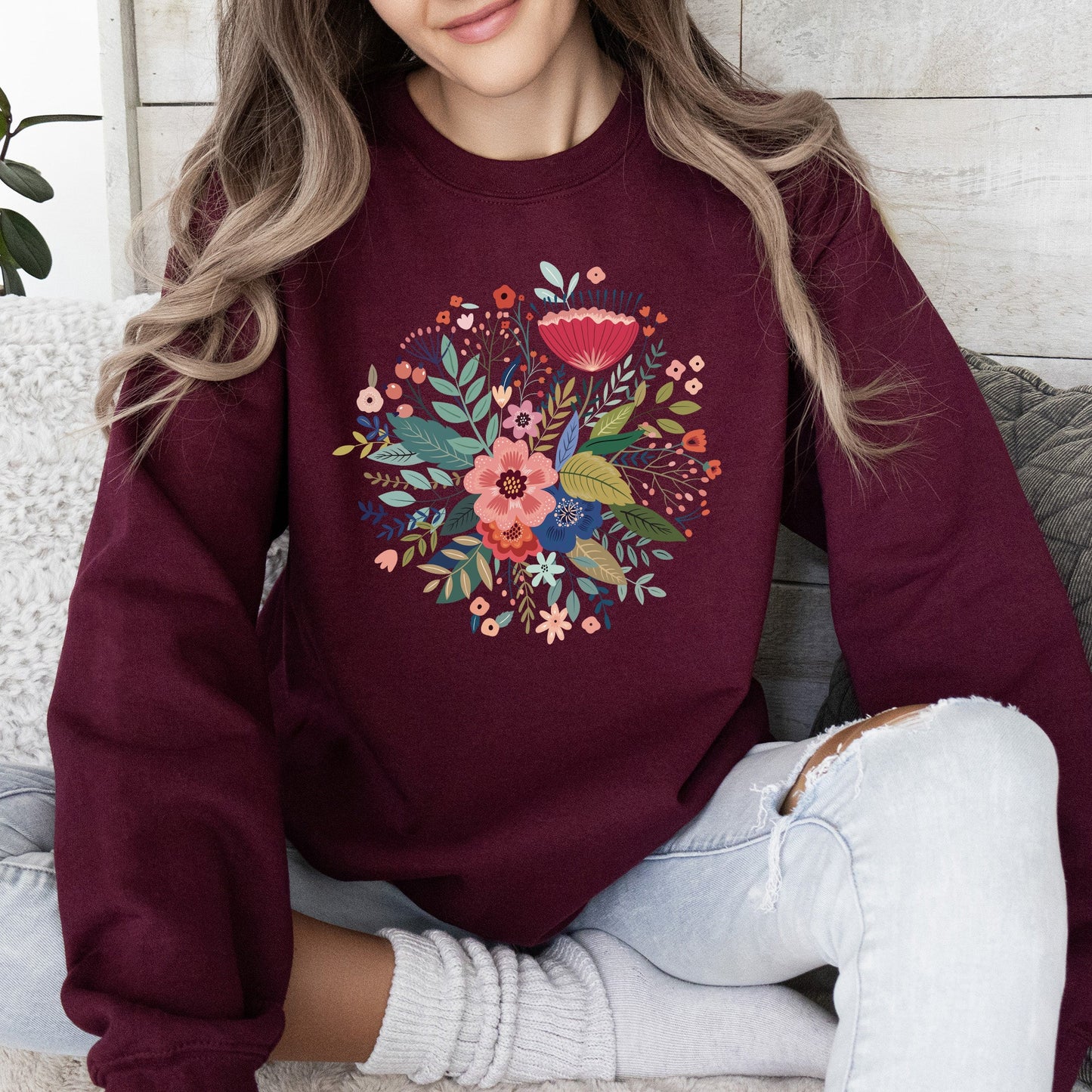 Circular Floral Folk Art Sweatshirt