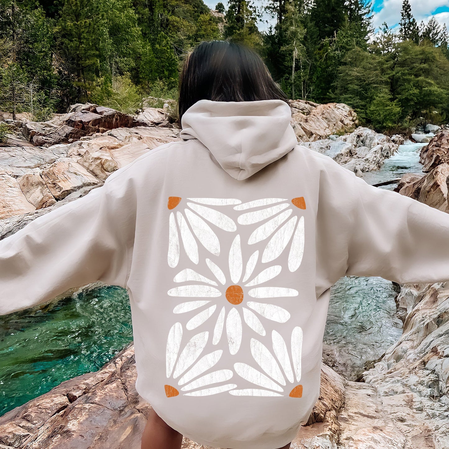 Boho Daisy Floral Hoodie