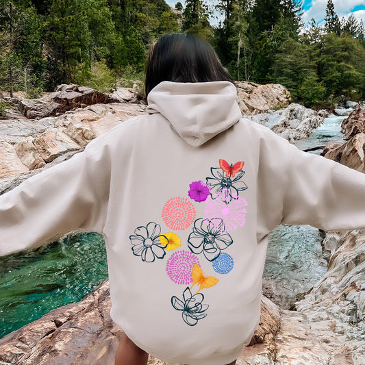 Floral Outlines, Flower Doodle Hoodie