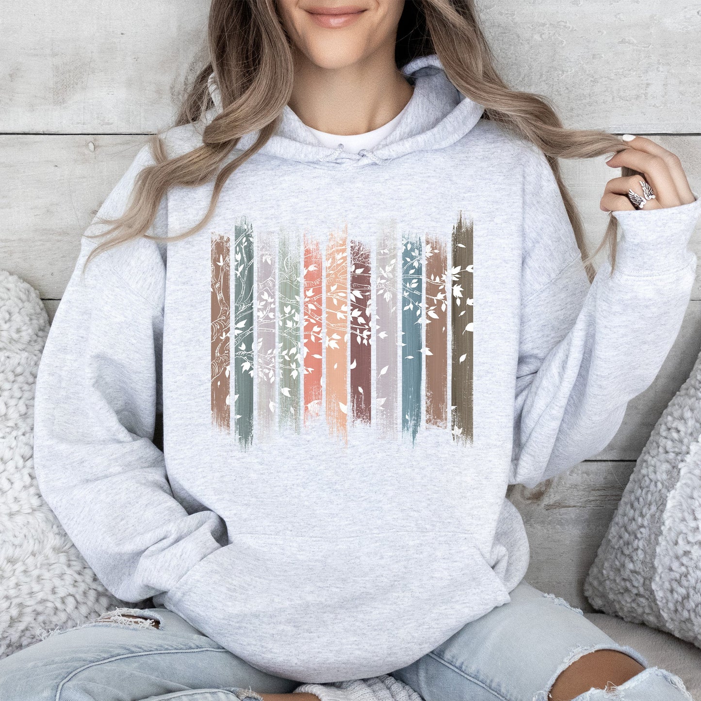 Falling Leaves, Botanical Stripes Hoodie