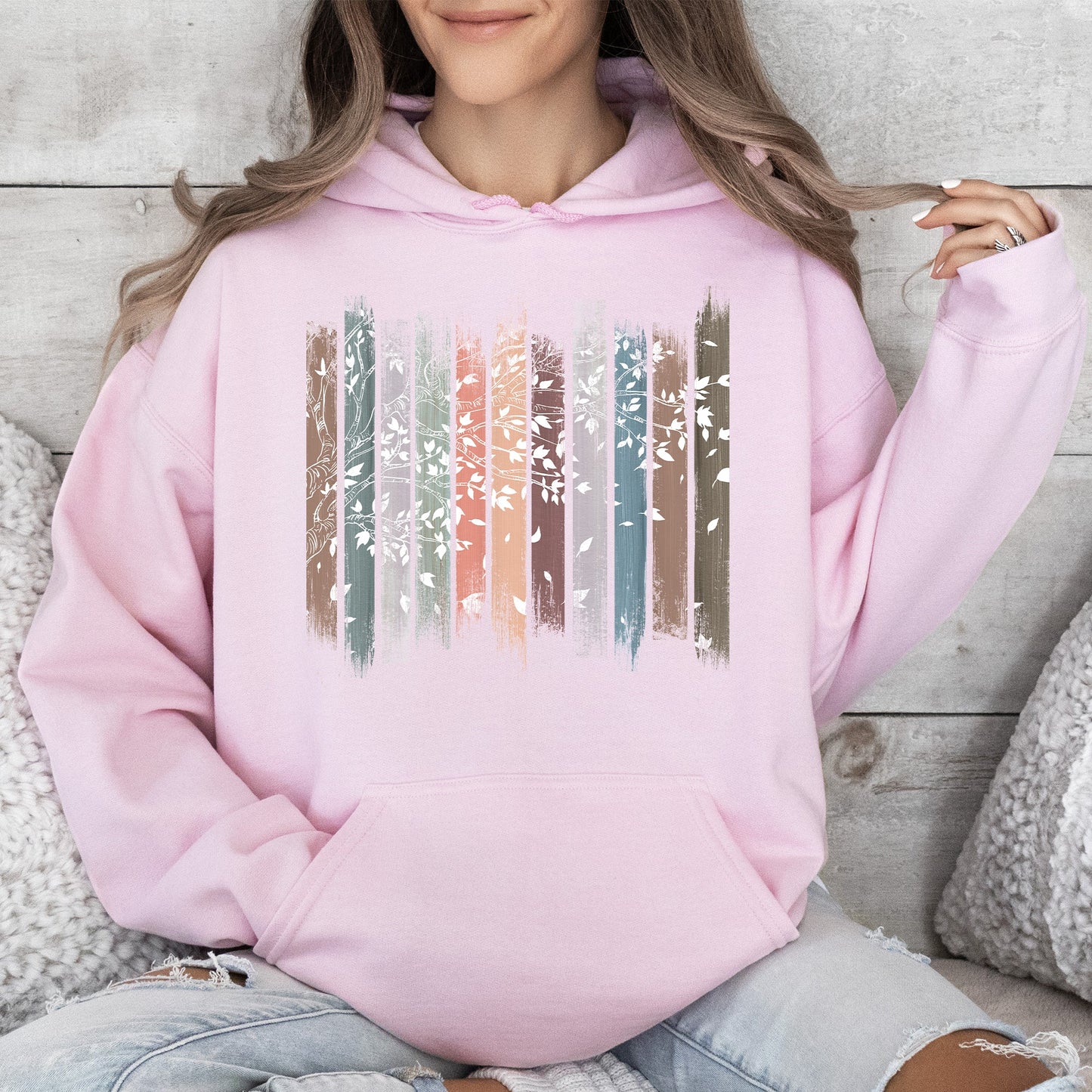 Falling Leaves, Botanical Stripes Hoodie