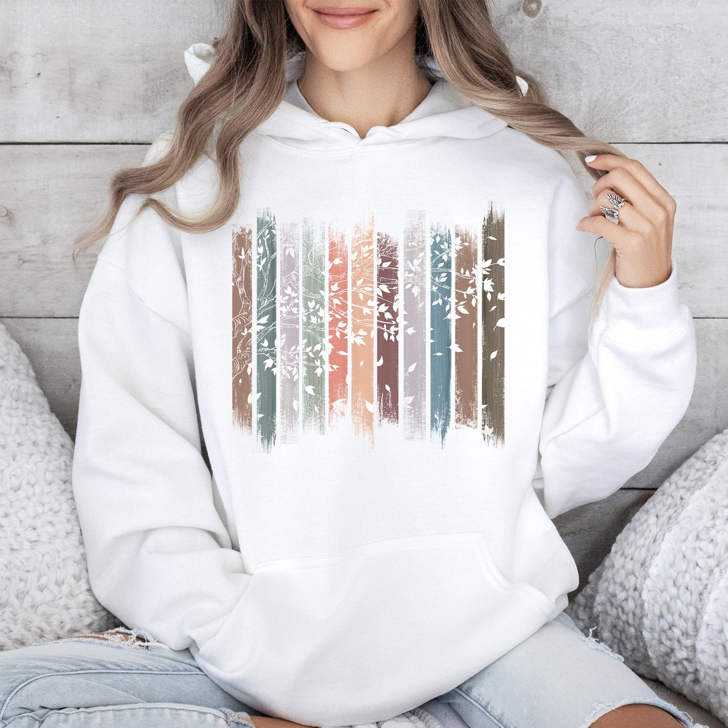 Falling Leaves, Botanical Stripes Hoodie