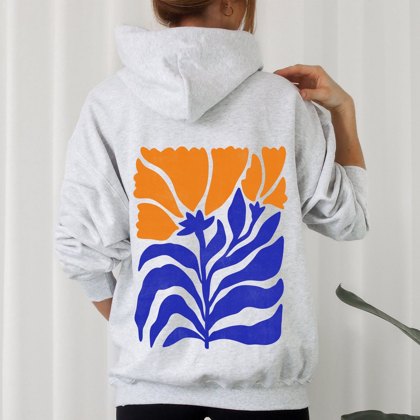 Floral Design, Flowers, Bold Blues And Oranges Hoodie