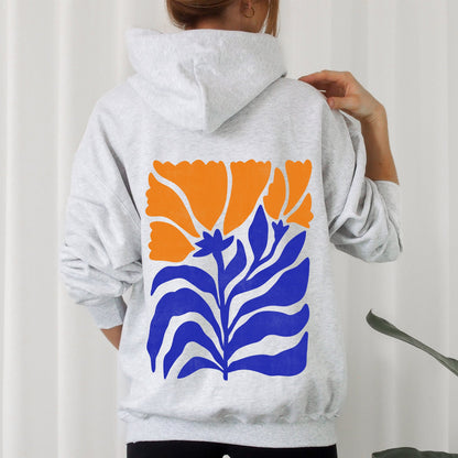 Floral Design, Flowers, Bold Blues And Oranges Hoodie