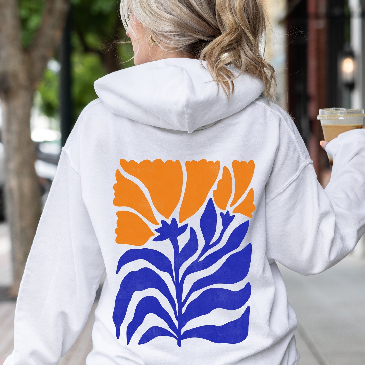 Floral Design, Flowers, Bold Blues And Oranges Hoodie