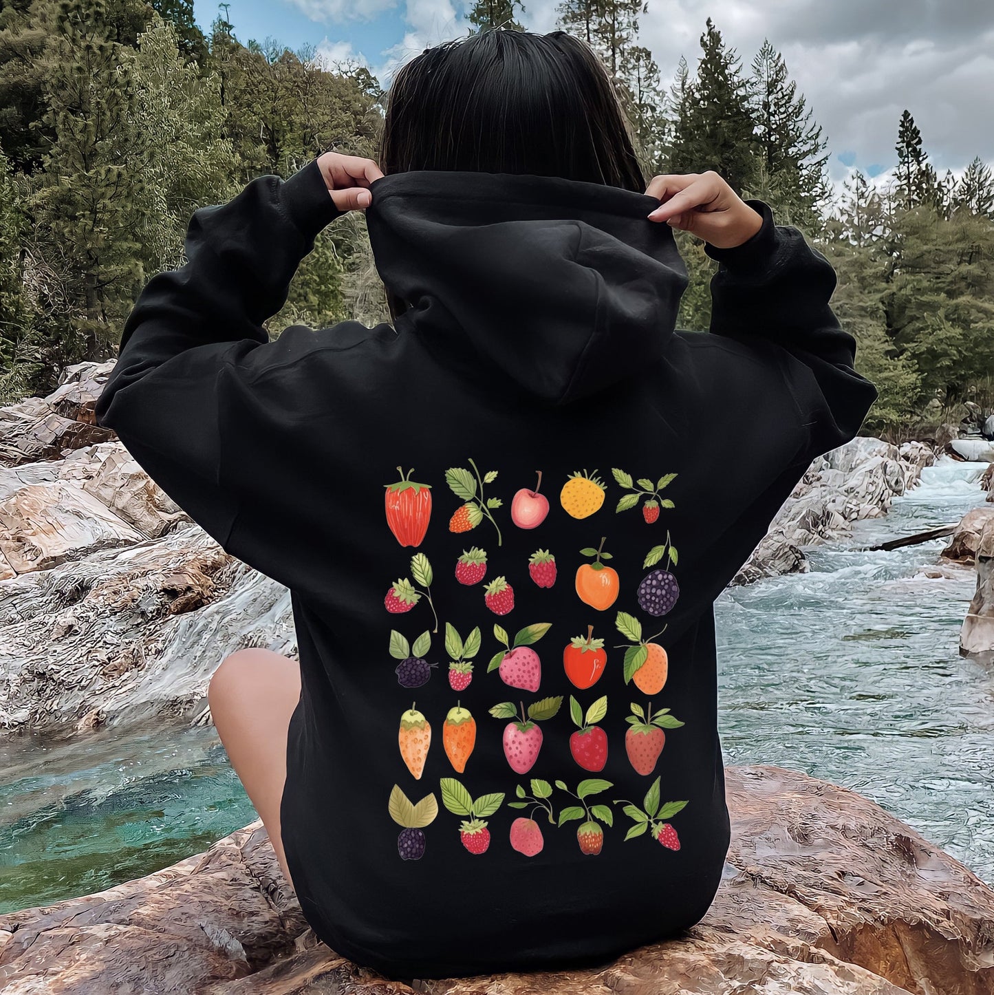 Fruity Delight, Colorful Berries Illustrated Hoodie
