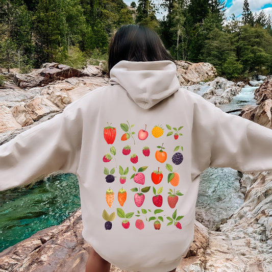 Fruity Delight, Colorful Berries Illustrated Hoodie