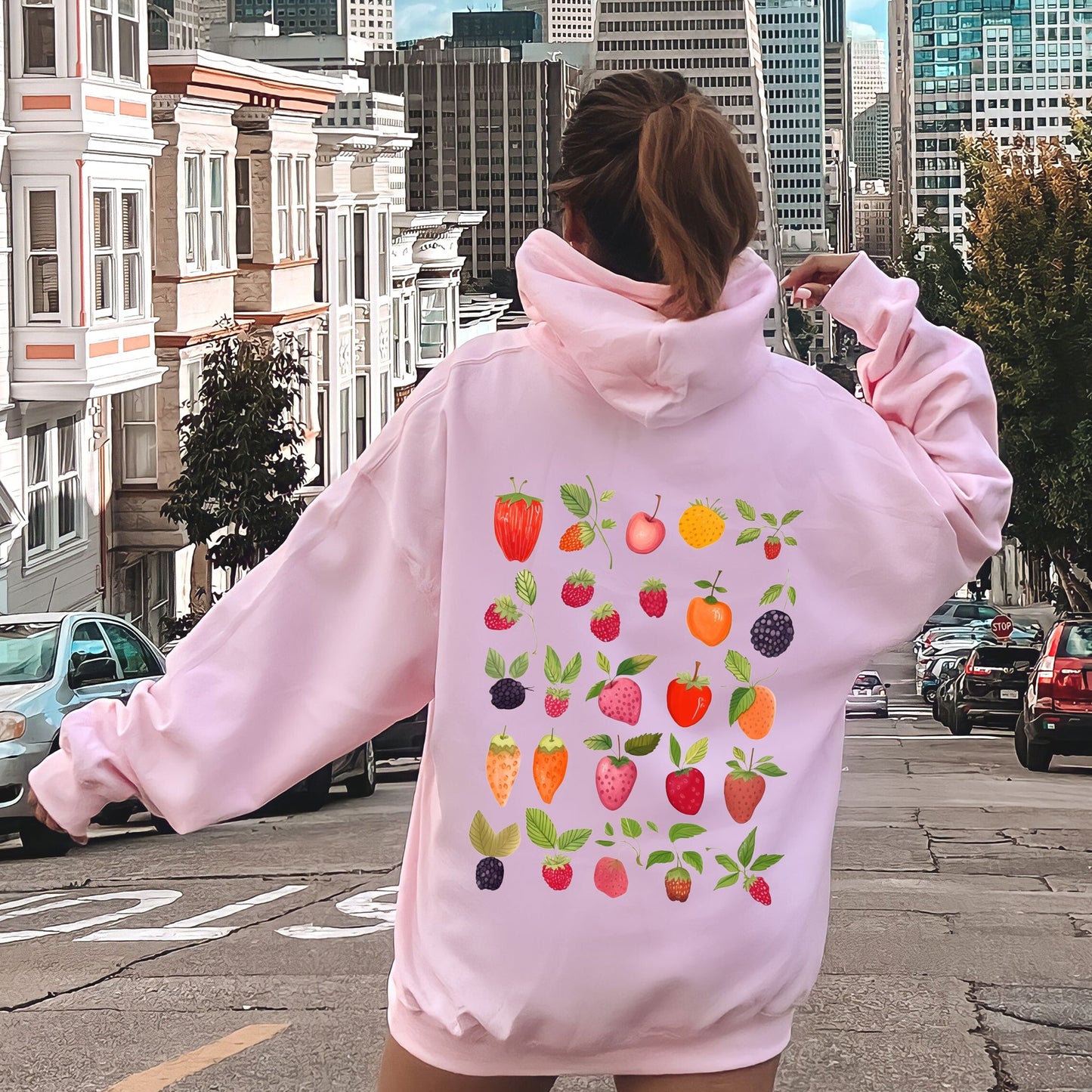 Fruity Delight, Colorful Berries Illustrated Hoodie