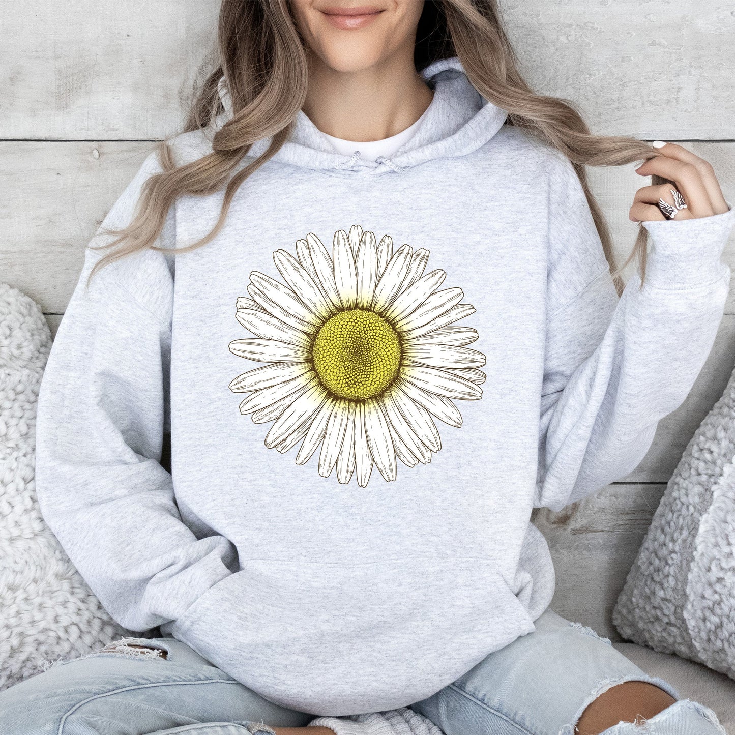 Retro Daisy Print, Vintage Flowers Hoodie