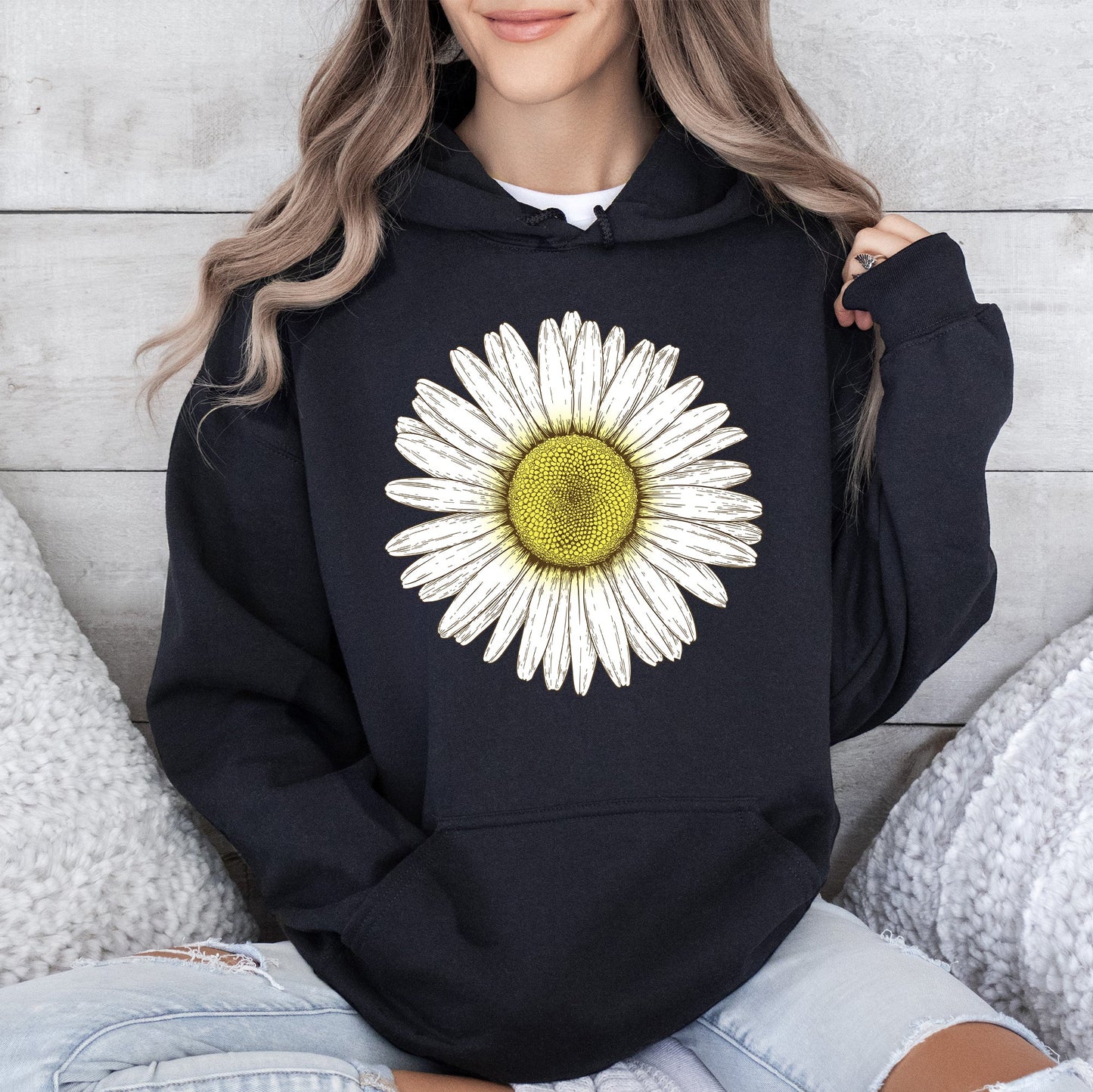 Retro Daisy Print, Vintage Flowers Hoodie