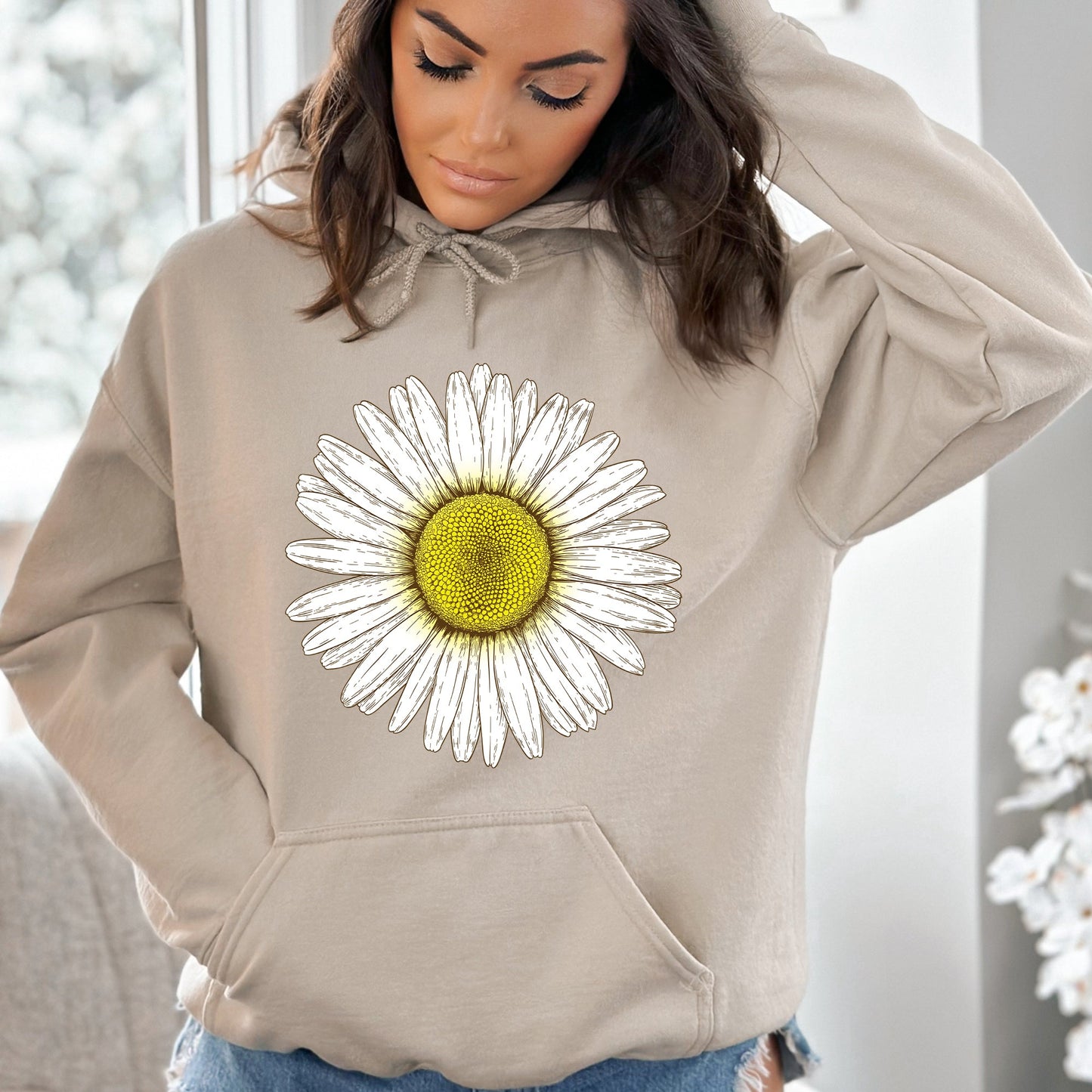 Retro Daisy Print, Vintage Flowers Hoodie