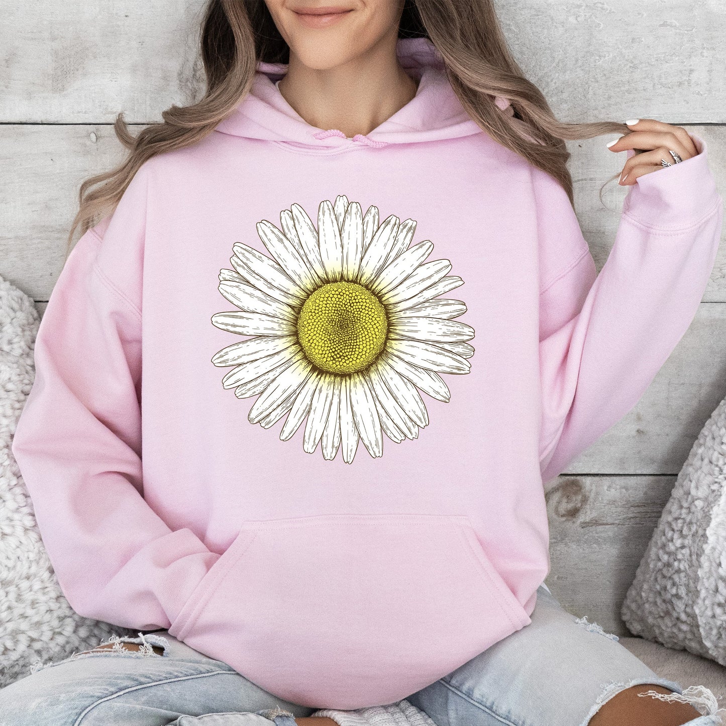 Retro Daisy Print, Vintage Flowers Hoodie