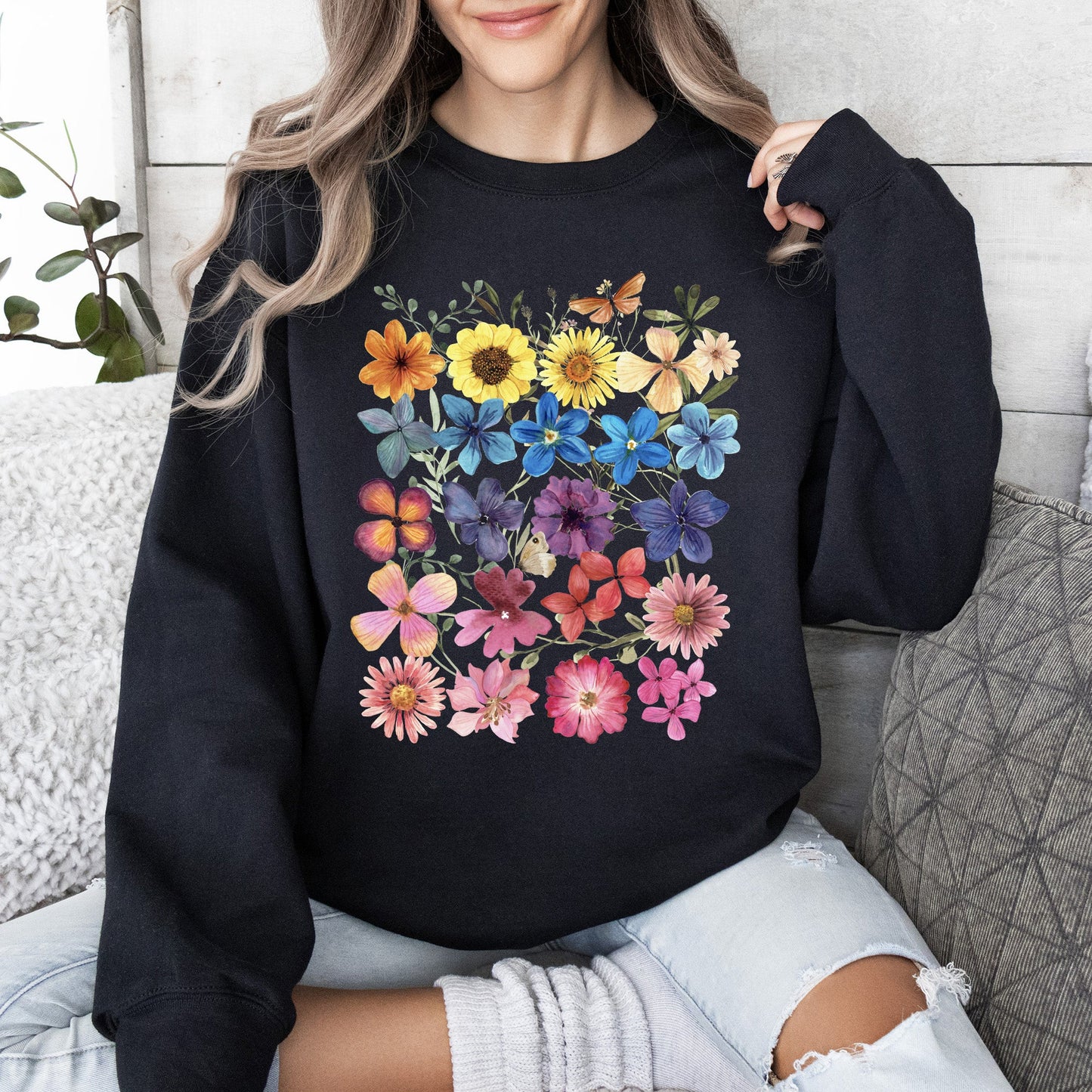 Bright Pressed Flowers Sweatshirt