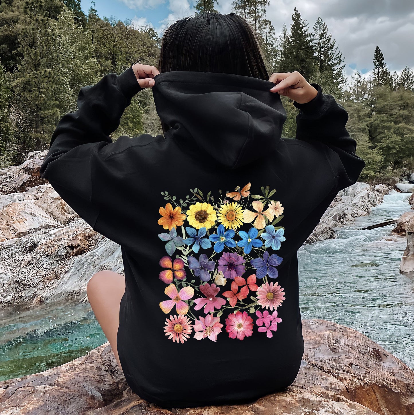 Bright Pressed Flowers Hoodie