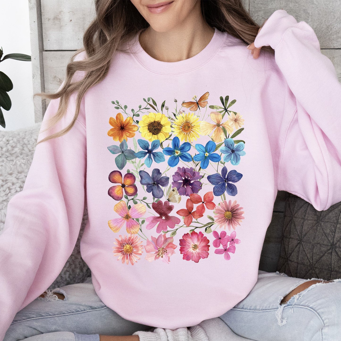 Bright Pressed Flowers Sweatshirt