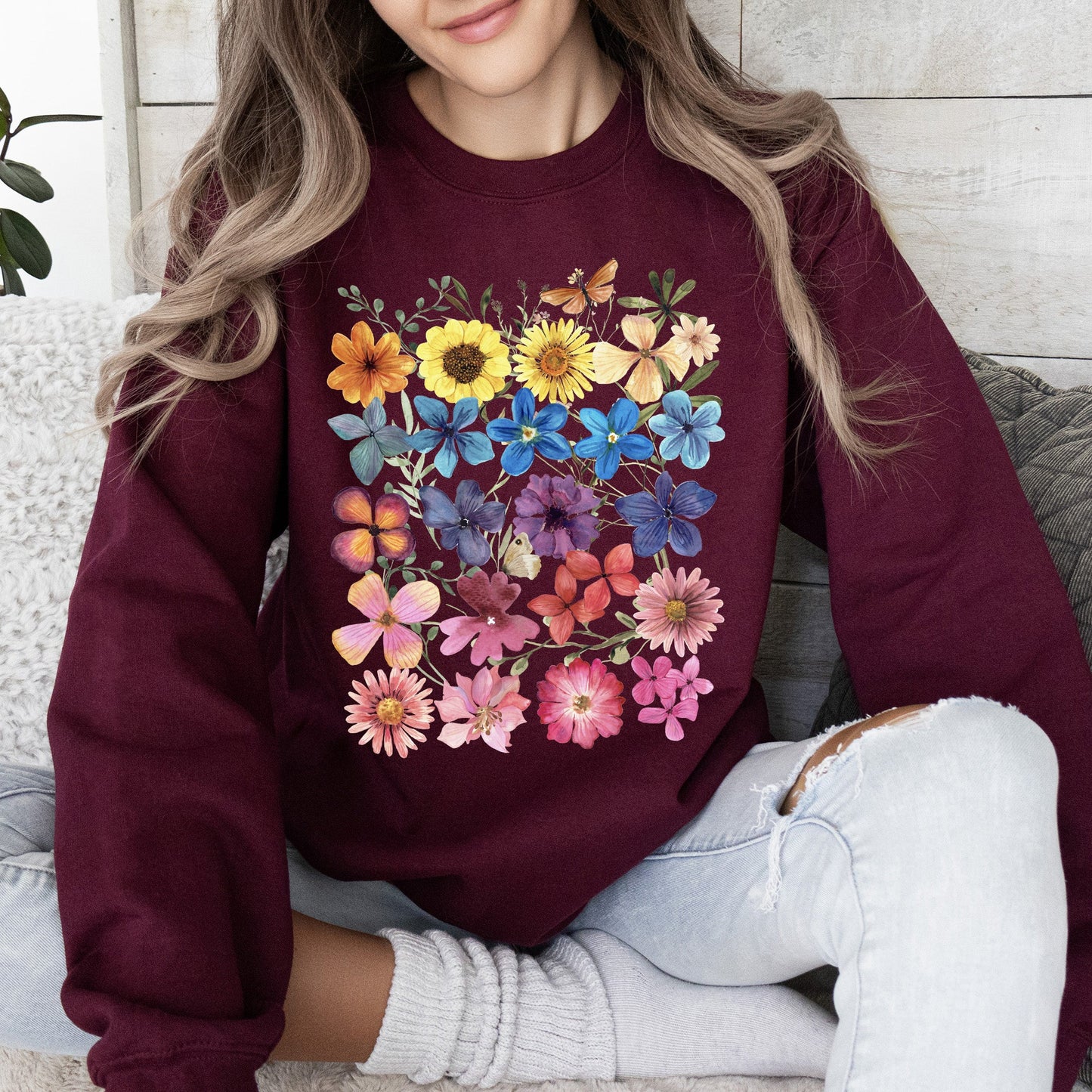 Bright Pressed Flowers Sweatshirt