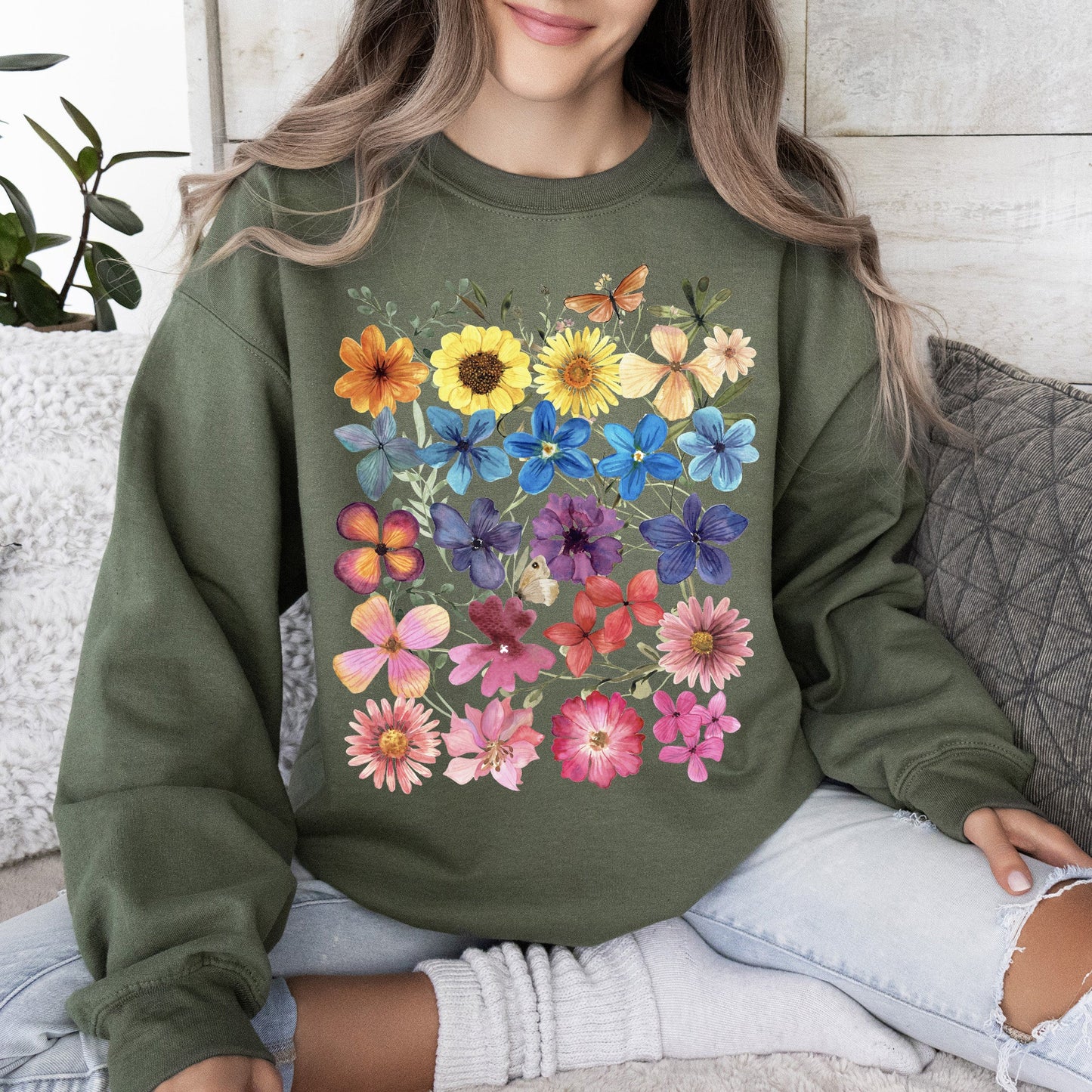 Bright Pressed Flowers Sweatshirt