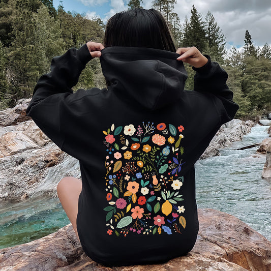 Colorful Delicate Floral Pattern, Leaves, Flowers Hoodie