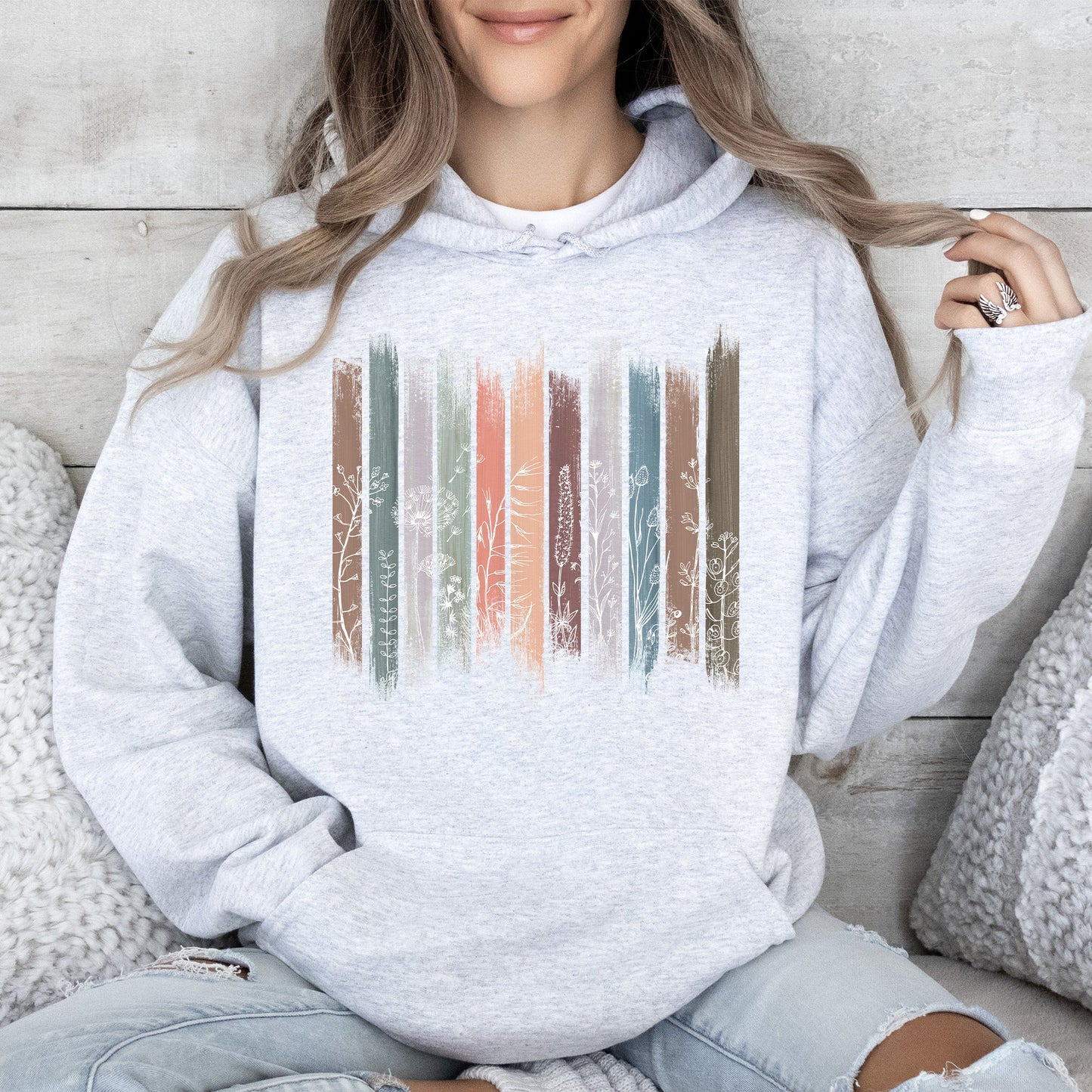 Wildflowers, Nature, Floral, Botanical Stripes Hoodie