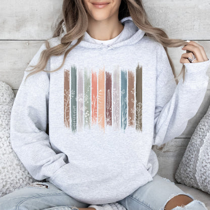 Wildflowers, Nature, Floral, Botanical Stripes Hoodie