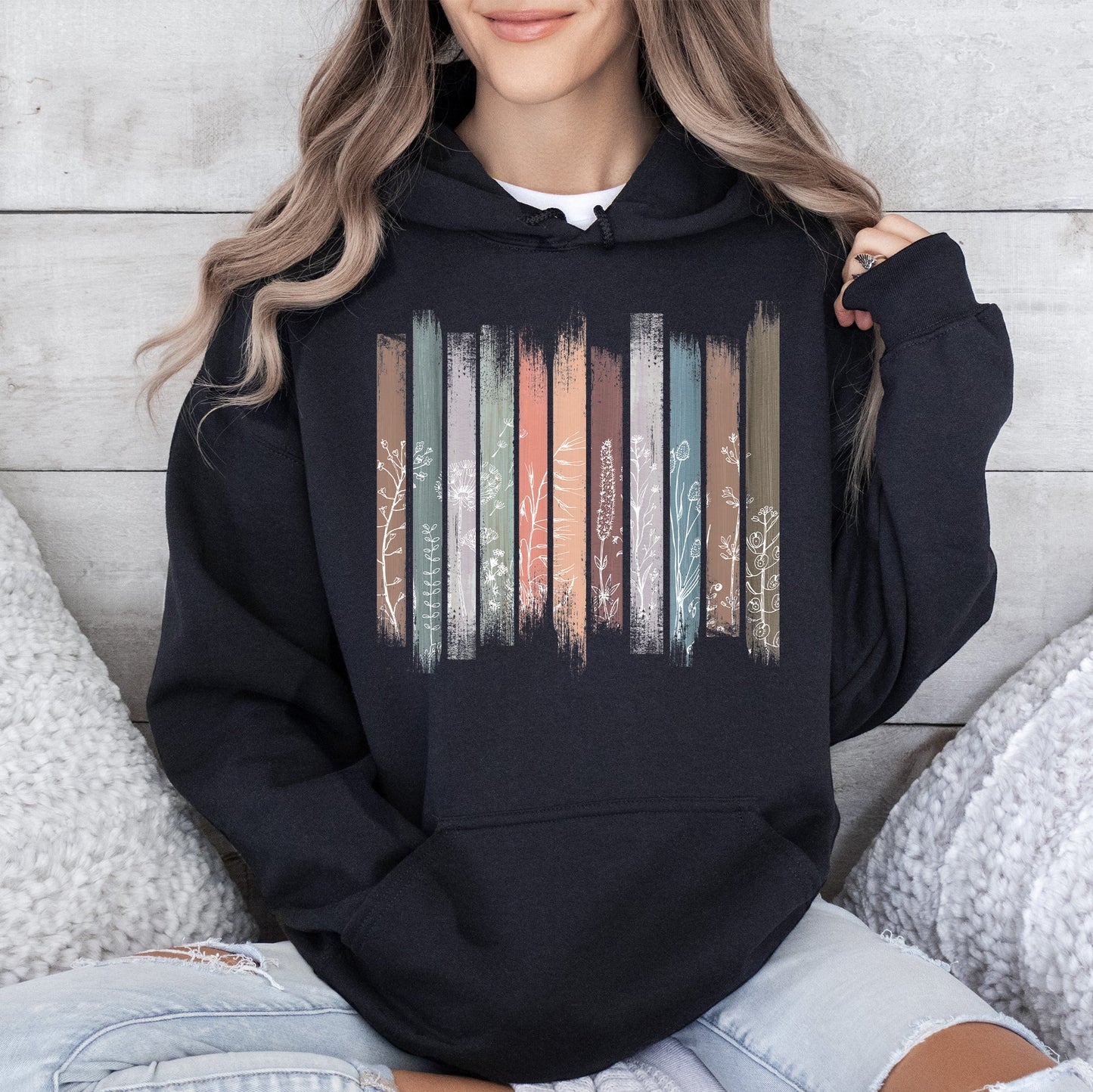 Wildflowers, Nature, Floral, Botanical Stripes Hoodie