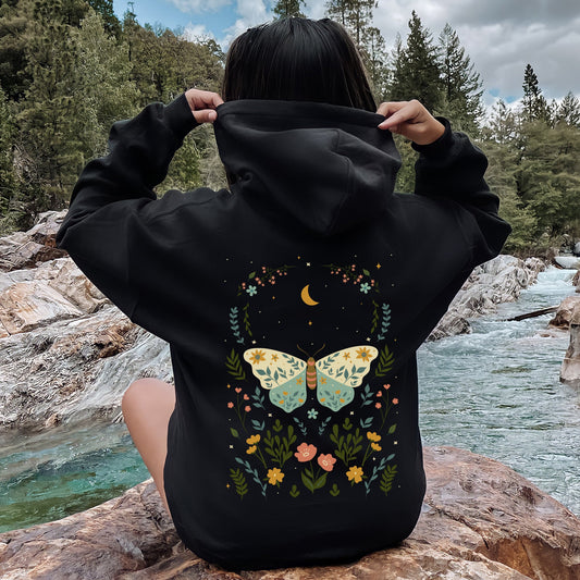 Twilight Flora and Fauna, Moon, Moth, and Flower Hoodie