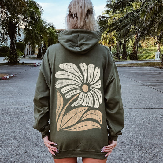 Retro Flower, Bold Floral, Boho Hoodie