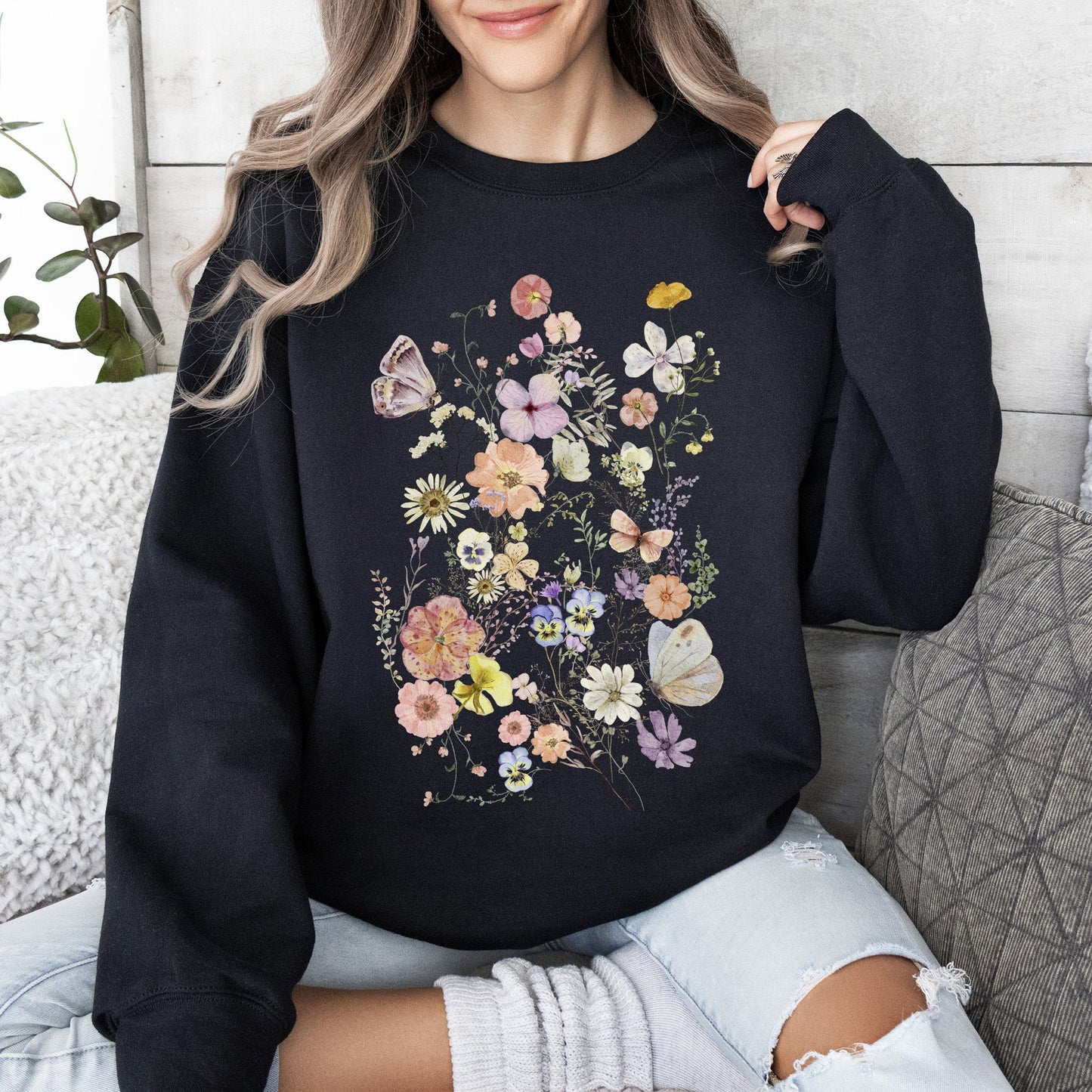 Butterfly Mountain Meadow Pressed Flower Sweatshirt