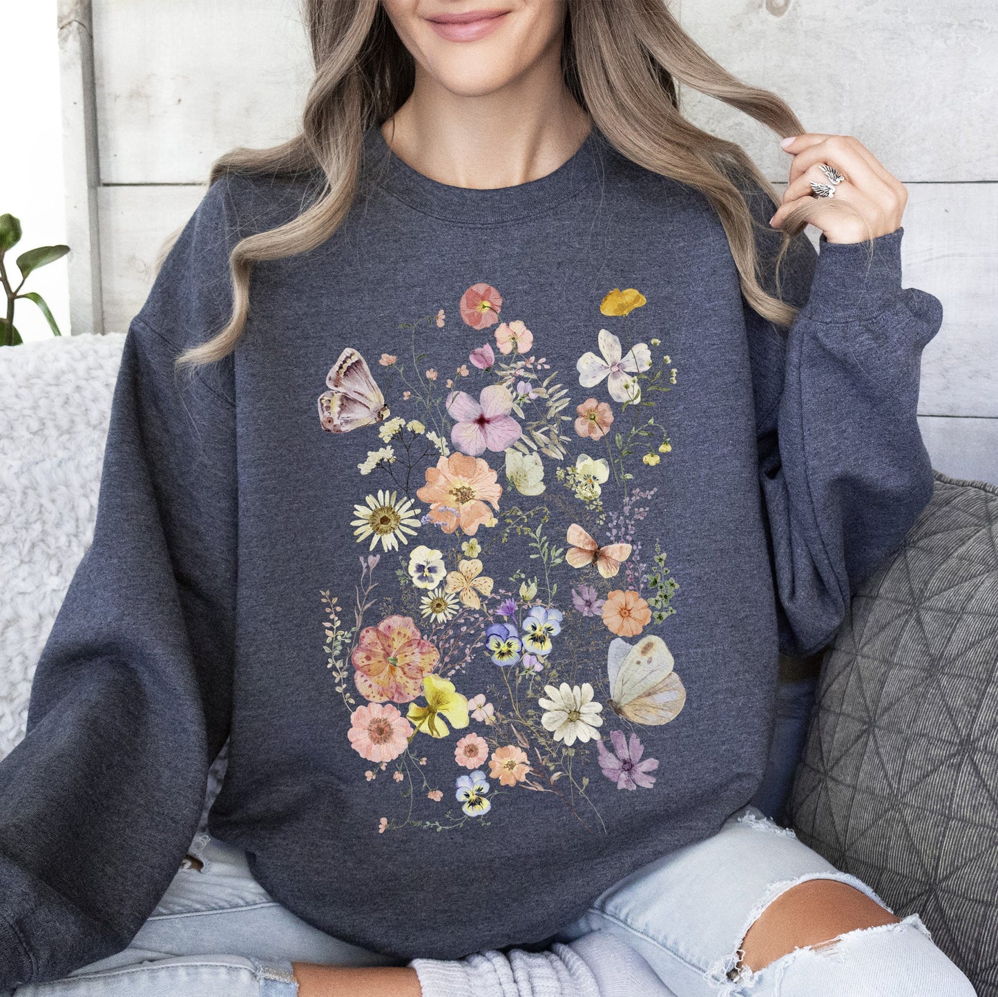 Butterfly Mountain Meadow Pressed Flower Sweatshirt