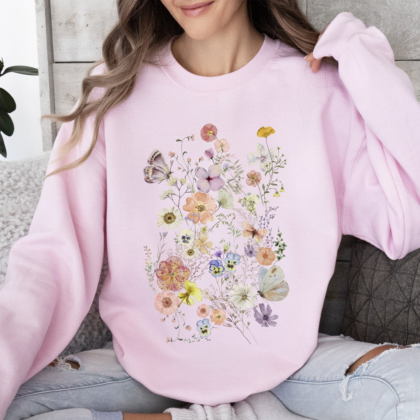 Butterfly Mountain Meadow Pressed Flower Sweatshirt