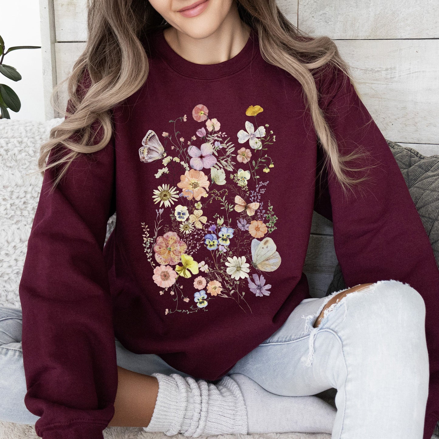 Butterfly Mountain Meadow Pressed Flower Sweatshirt